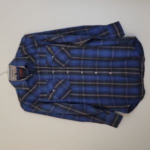 Canyon Guide Outfitters Blue Plaid Pearl Snaps Western Flannel Shirt M